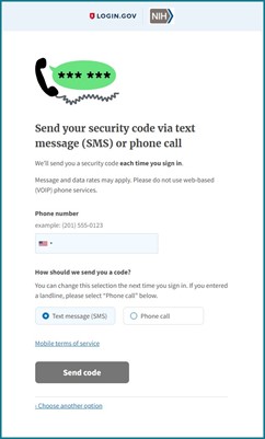 Request a security code be sent to your phone
